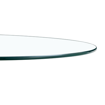 A 35-inch diameter glass top and a modern, minimalist round dining