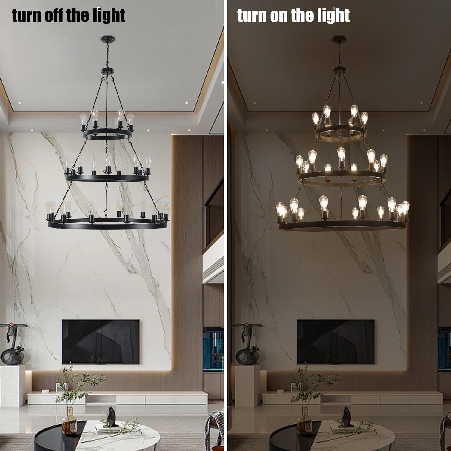 27 Light Metal Ring Chandelier Black