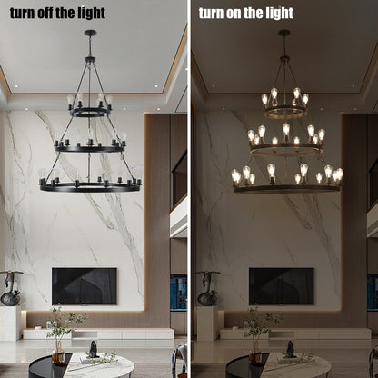 27 Light Metal Ring Chandelier Black