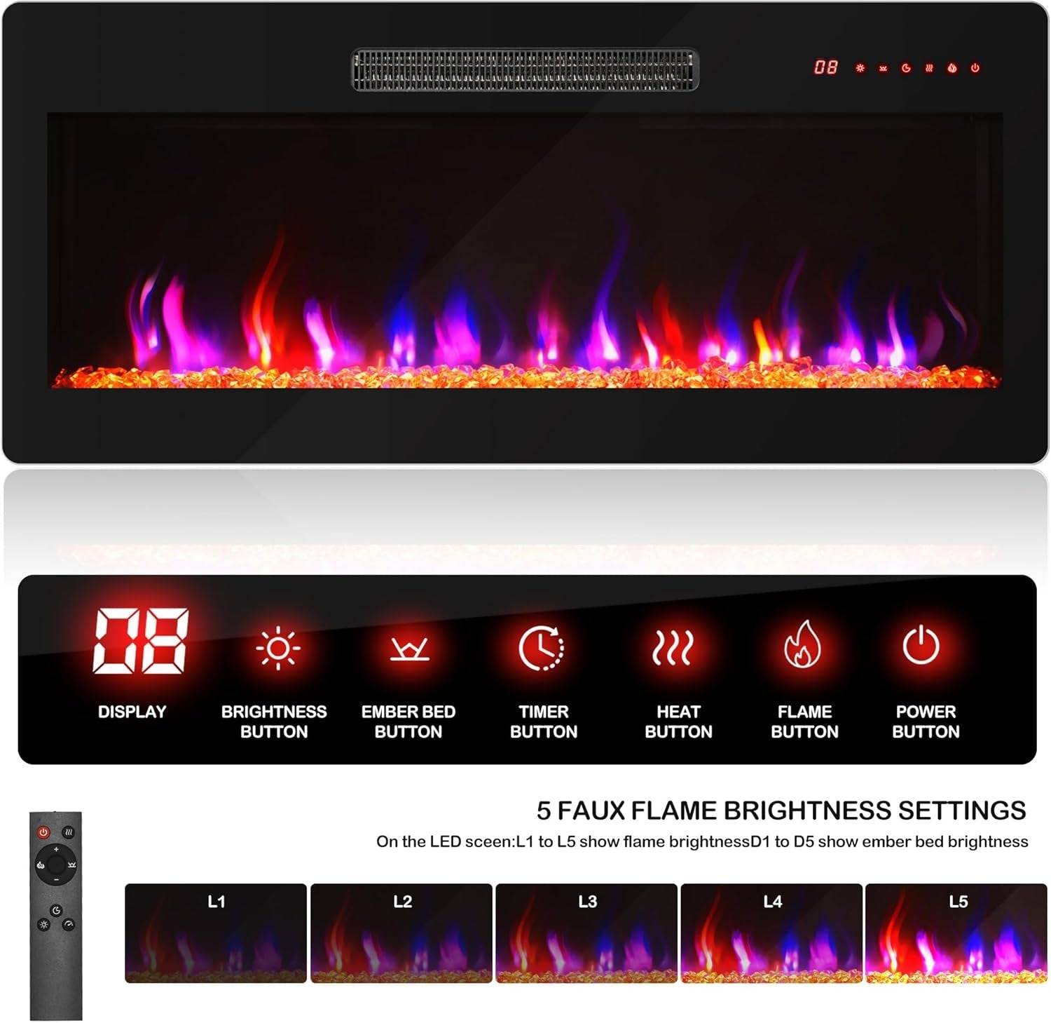 68&quot; TV Stand with 36&quot; Electric Fireplace Heater, Entertainment Center