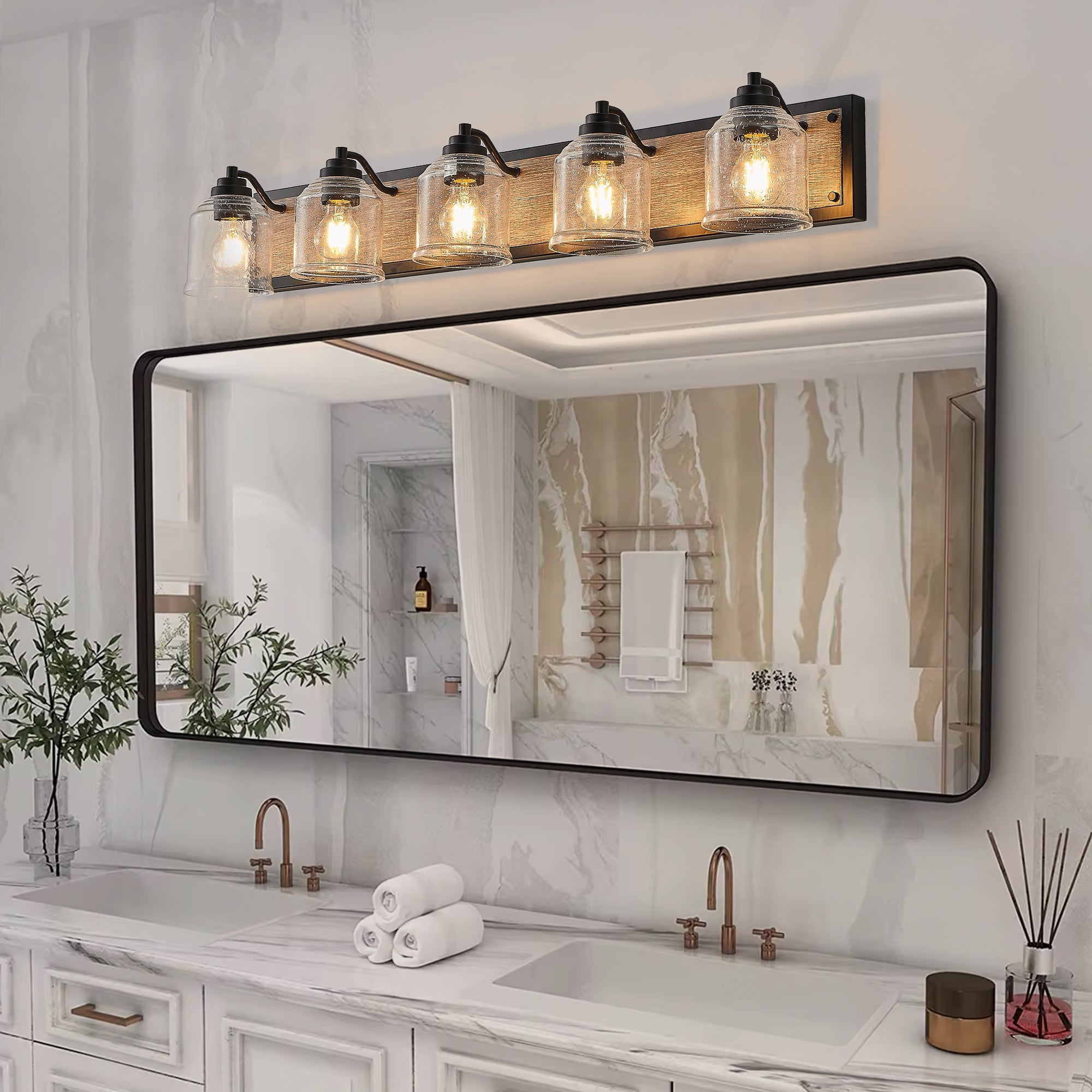 Farmhouse Vanity Light Fixture, 5-Light Bathroom Wall Sconce with