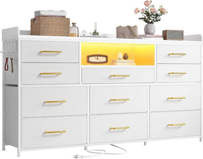 Dresser TV Stand with 11 Drawers for 60&quot; TV Stand for Bedroom with LED