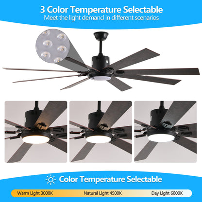 Walnut LED Ceiling Fan Light with 8 Wooden Blades, Remote Control,