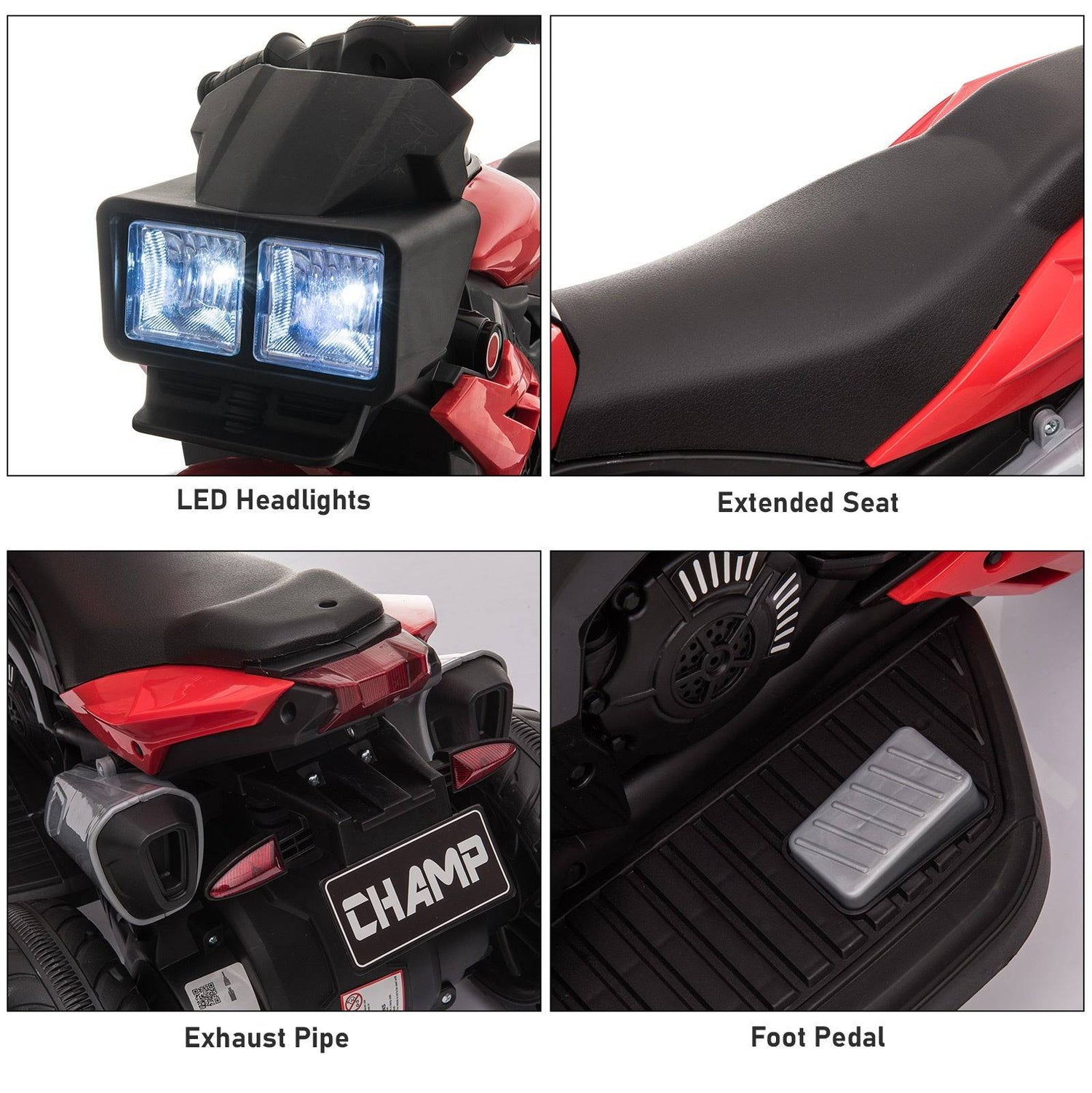 Red 6V Kids Electric Motorcycle Ride-On Dirt Bike Toy With Music Horn