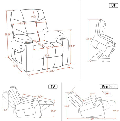 Power Lift Recliner Chair, 2 Cup Holders, USB Ports for Elderly