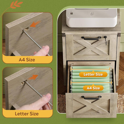 2 Drawer File Cabinet with Lock, Wood Farmhouse Filing Cabinet for