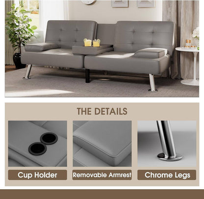 Futon Sofa Bed Modern Folding Futon Set PU Leather Convertible