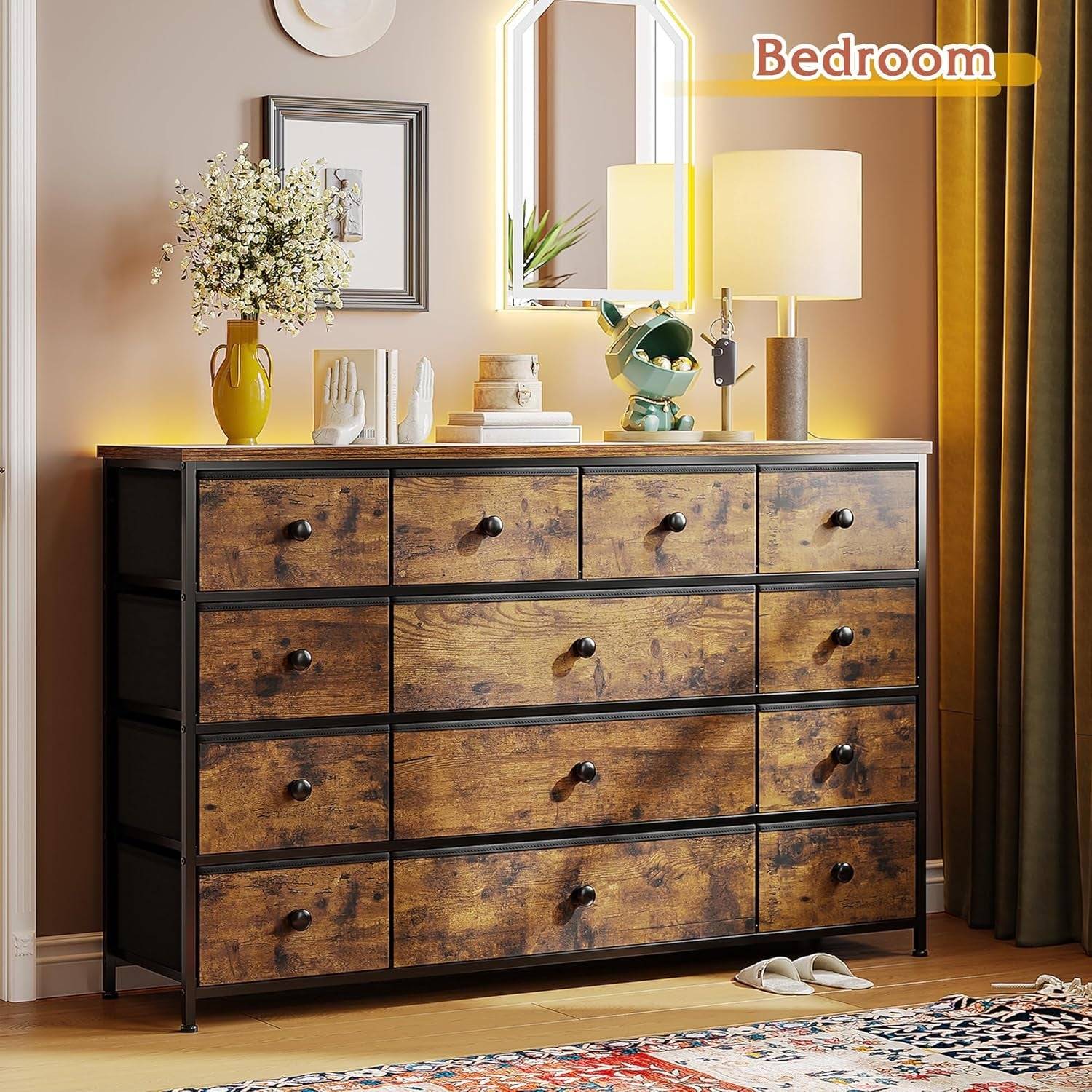 Dresser with 13 Drawers Dresser TV Stand for 55&quot; TV Long Dresser for