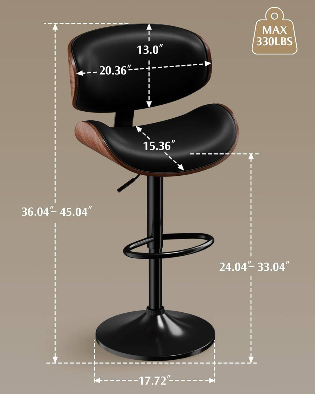 Bar Stools Set of 2, Adjustable Swivel Leather Bar Stools for Kitchen