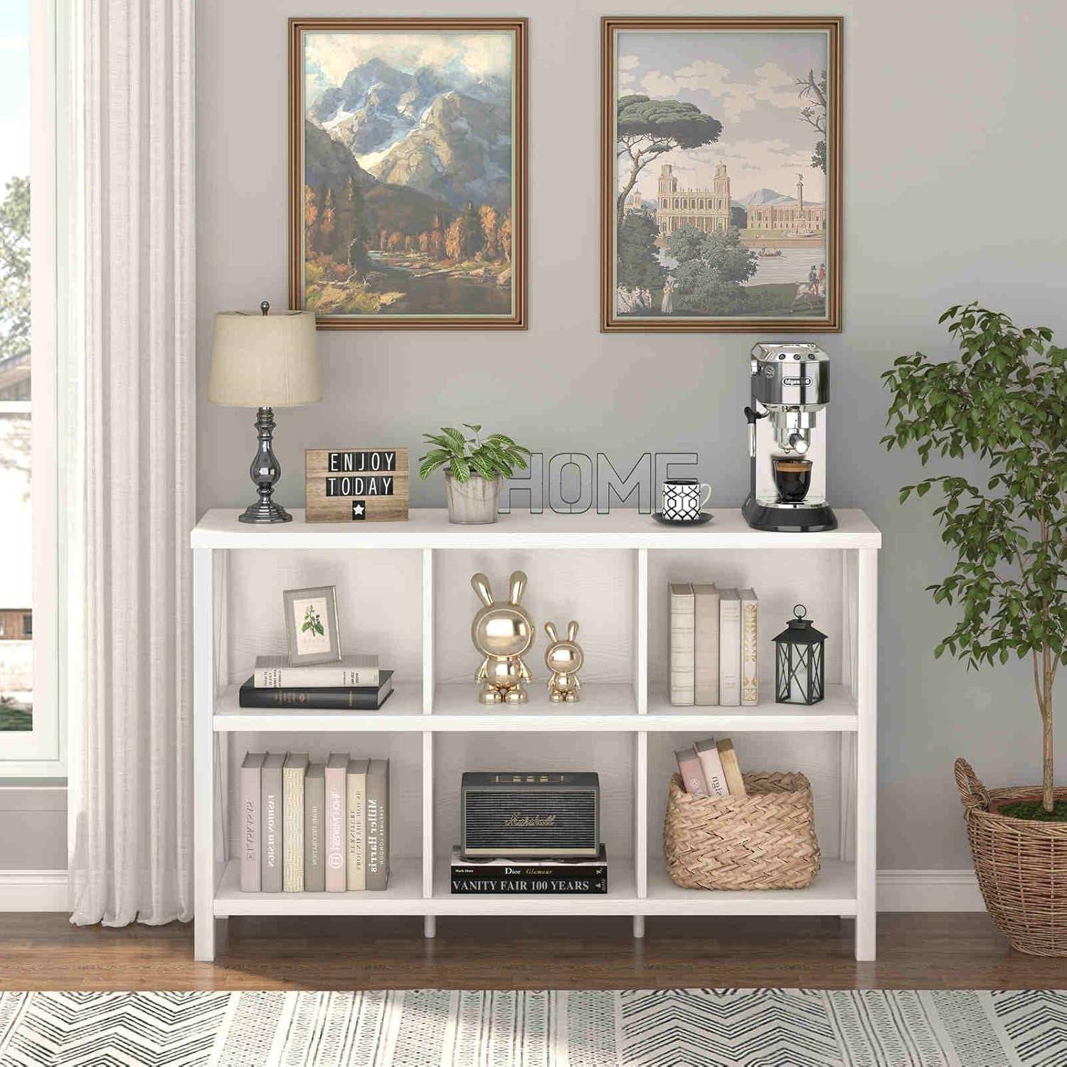 6 Cube Storage Organizer with Shelf, Long Wood and Metal Cubby