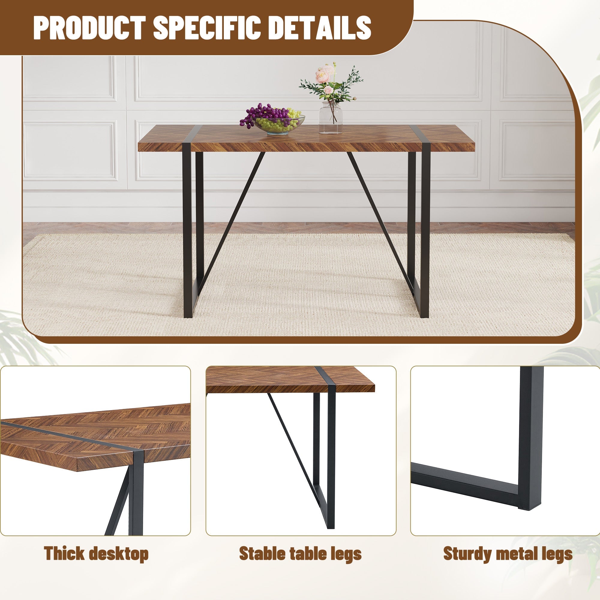 A minimalist retro rectangular dining table with a specially textured