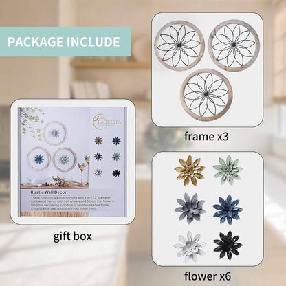 Round Farmhouse Wall Decor Floral Medallion Rustic Set