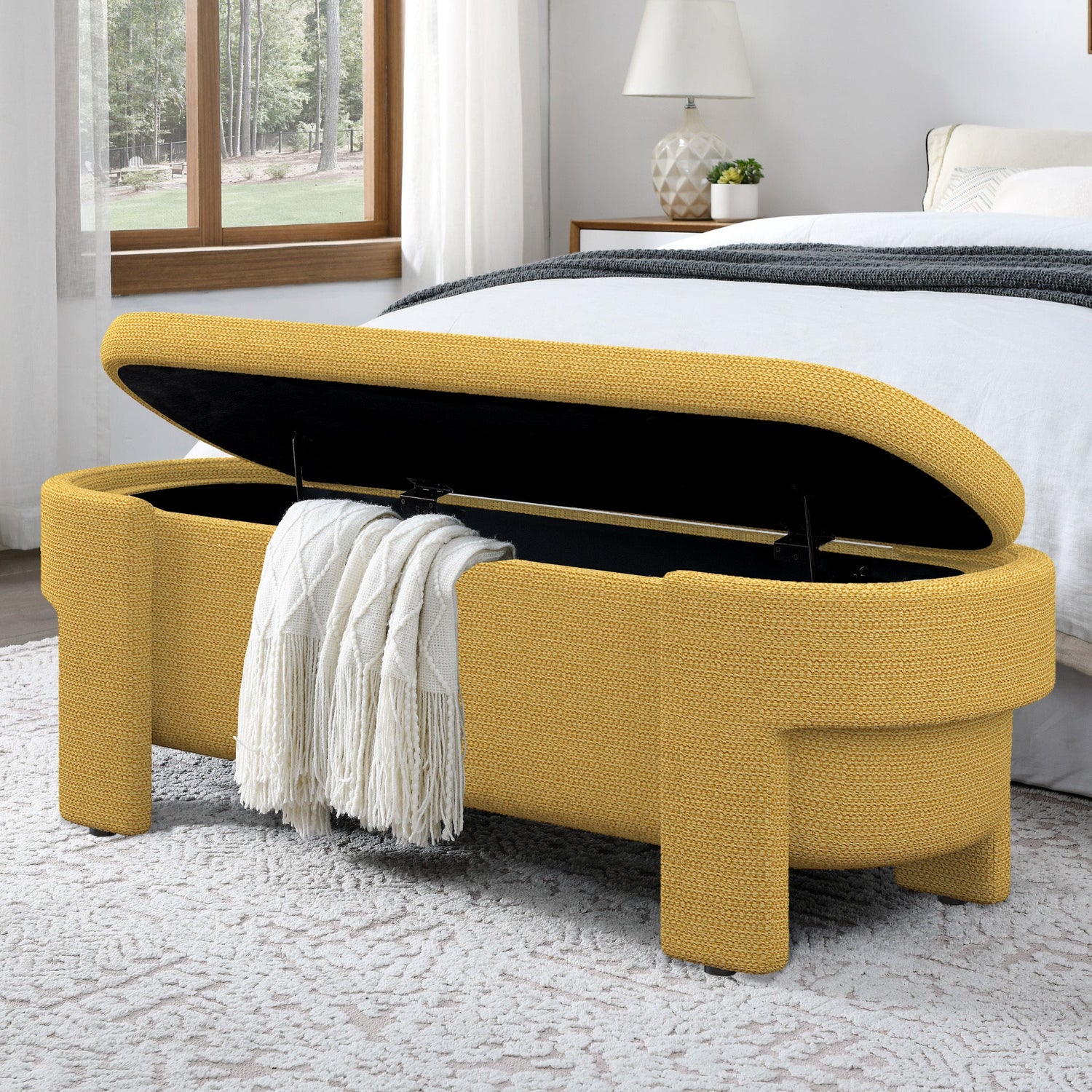Linen Fabric Upholstered Bench with Large Storage Space for the Living