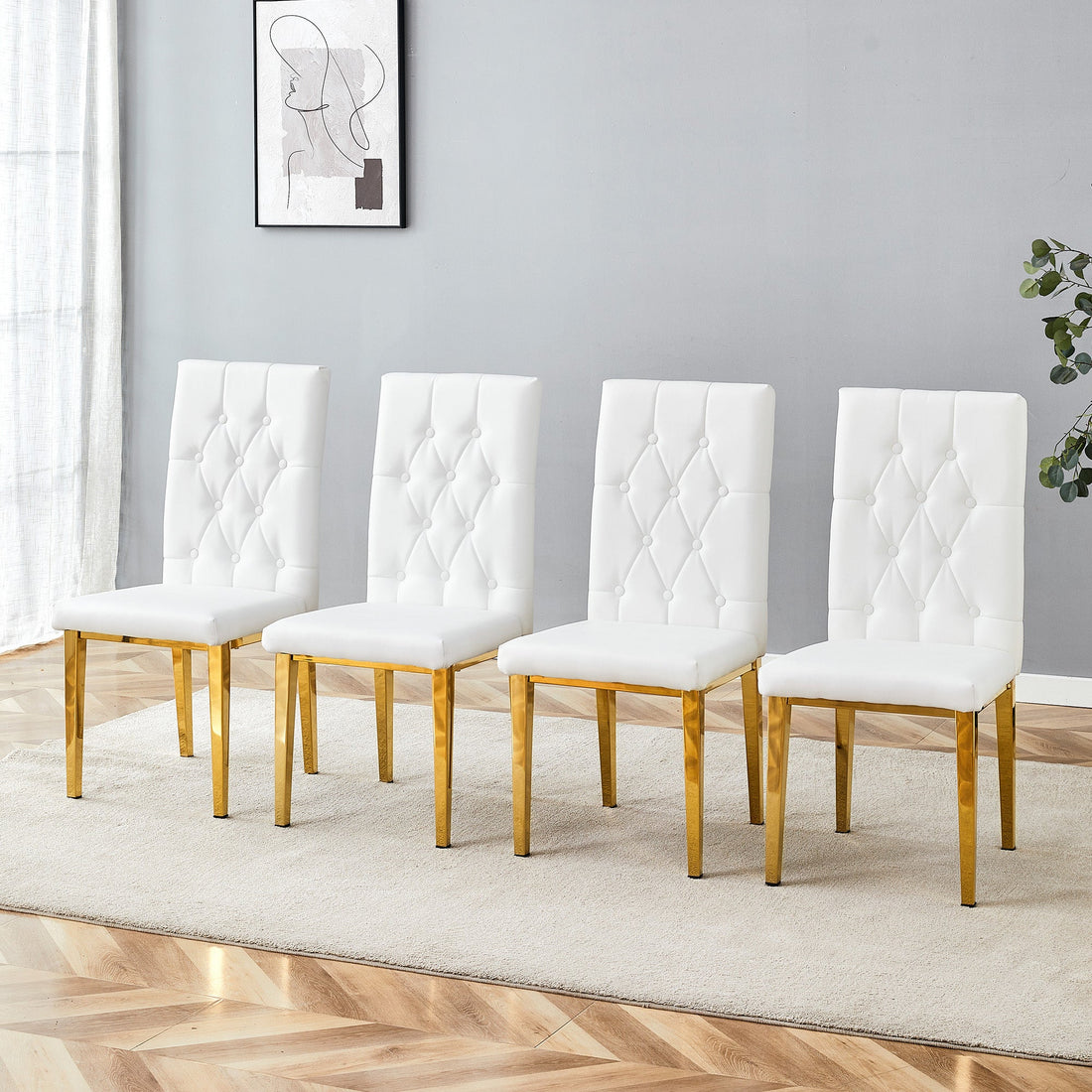 4 piece set of white dining chairs brings a touch of elegance and