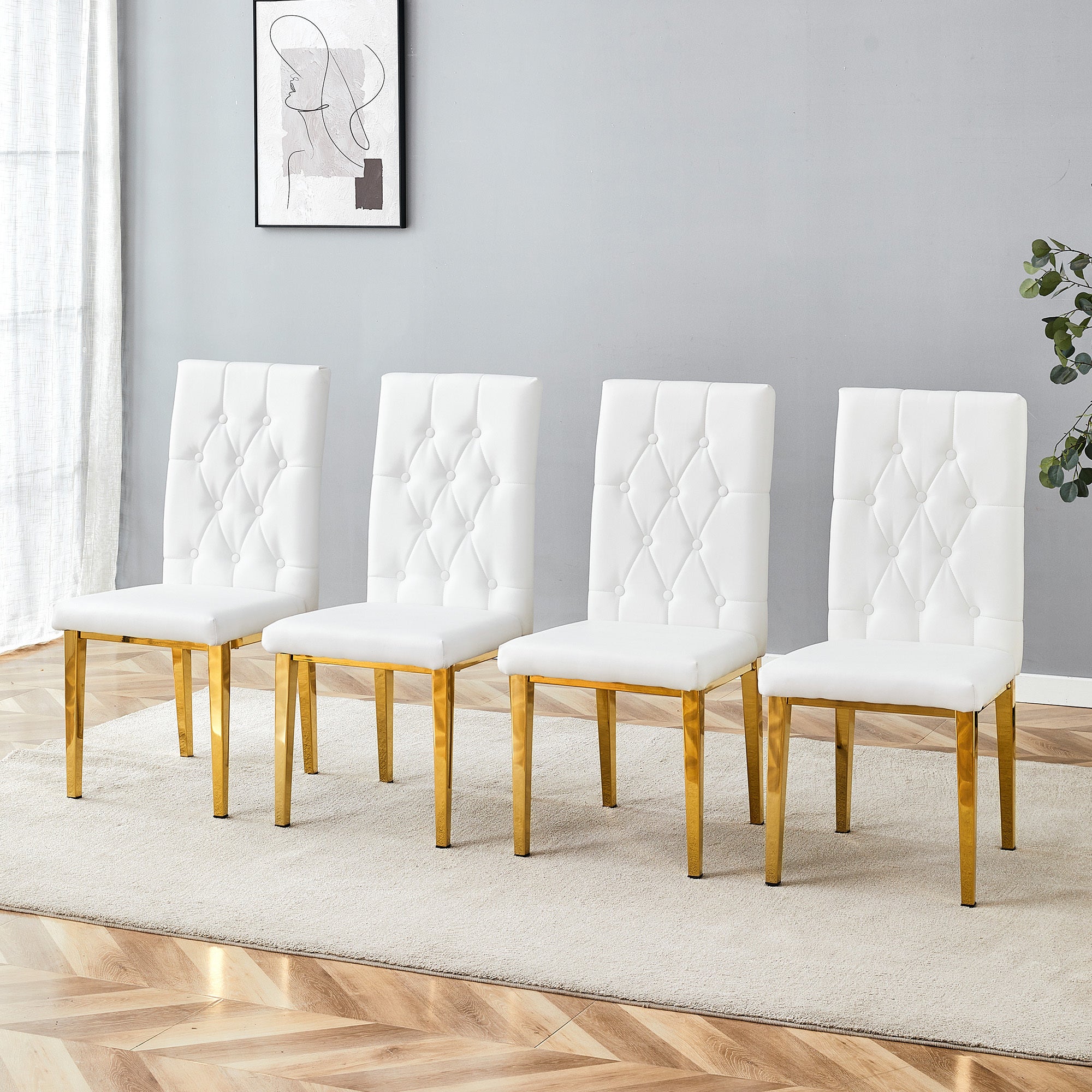 4 piece set of white dining chairs brings a touch of elegance and