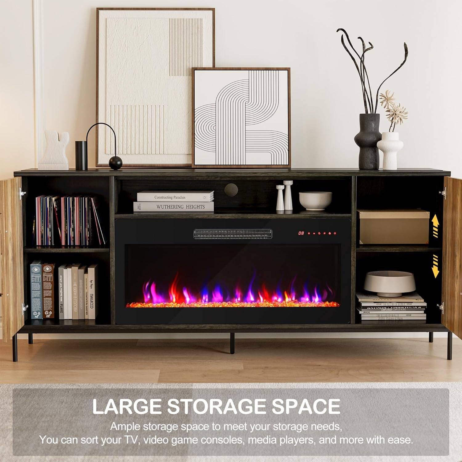 68&quot; TV Stand with 36&quot; Electric Fireplace Heater, Entertainment Center