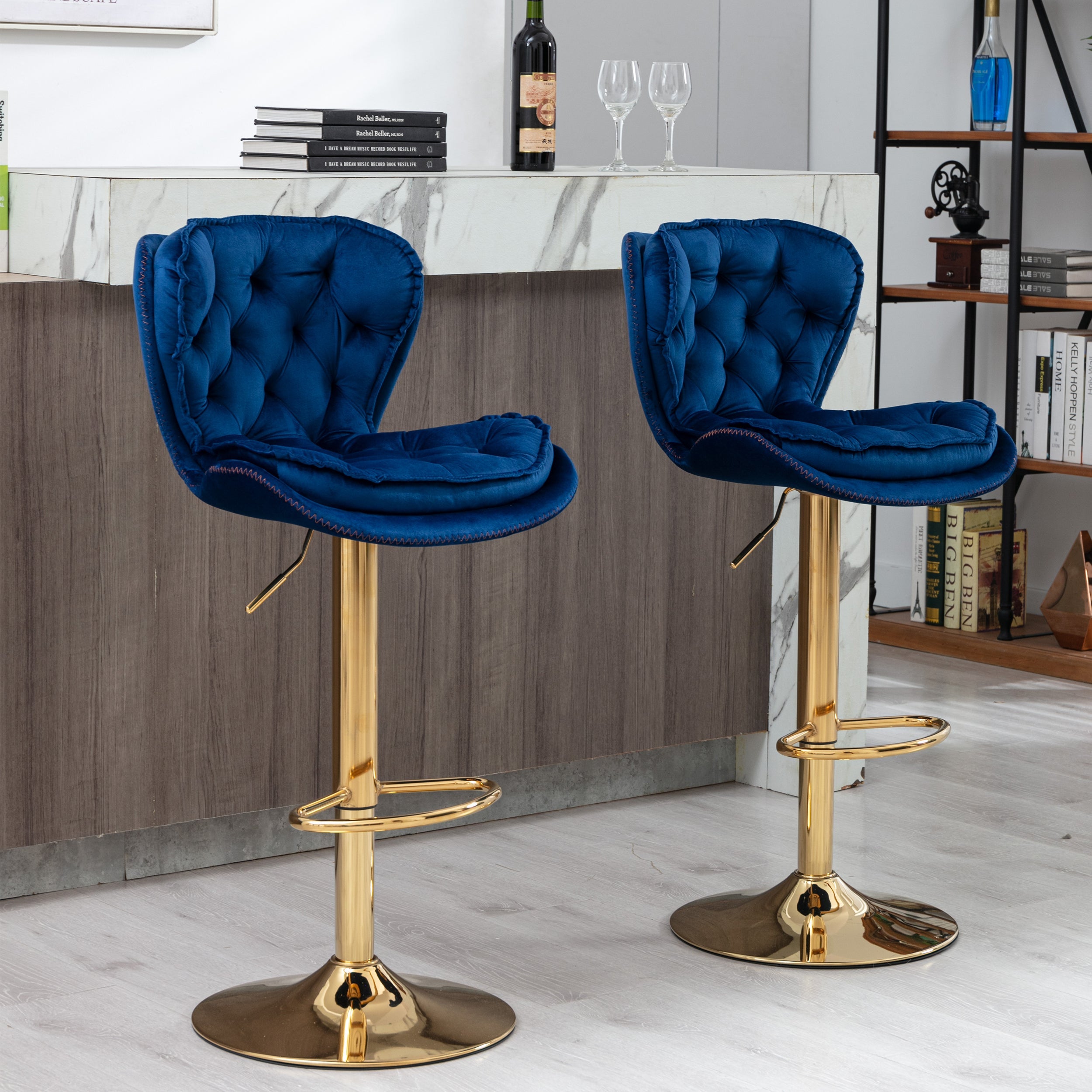 Set of 2  Bar Stools,with Chrome Footrest and Base Swivel Height