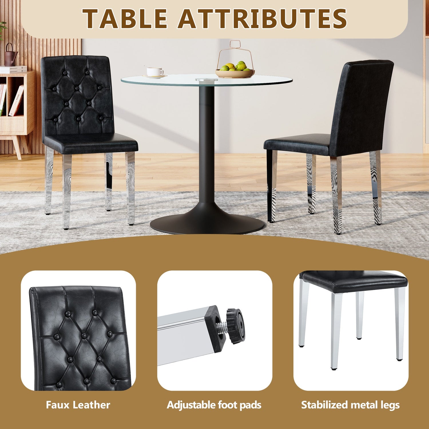 4-pack black PU dining chairs: ergonomic buckle backrest, 35 inches
