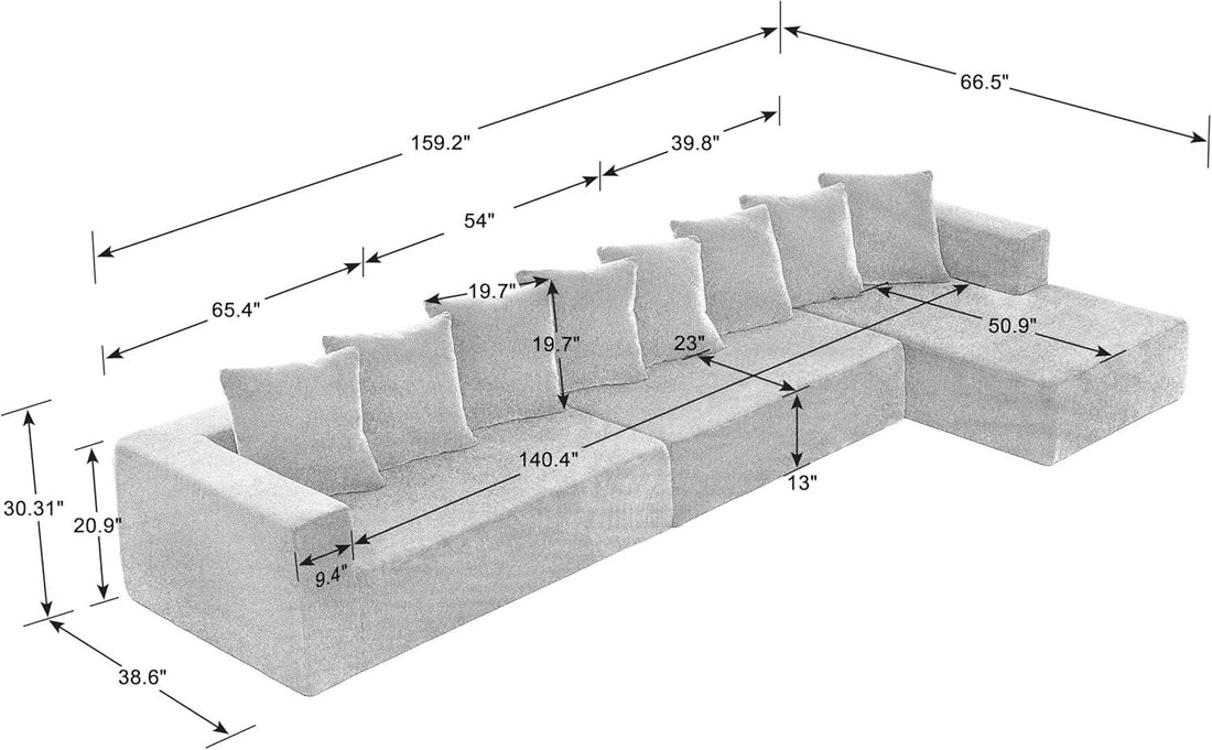 Modular Sectional Sofa 159&quot; U-Shaped, Black Chenille