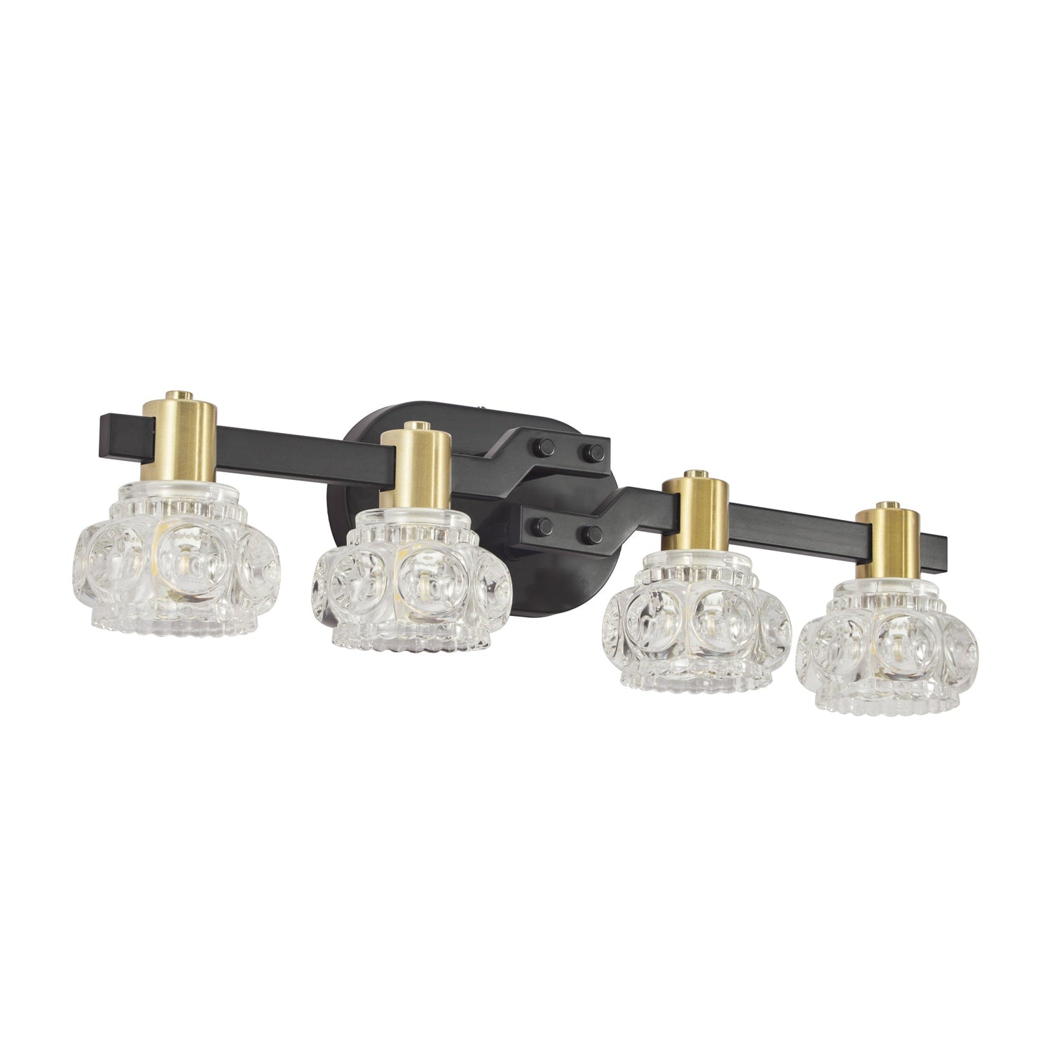 Vintage 4-Light Wall Sconce with Clear Crystal Shades, Black Iron