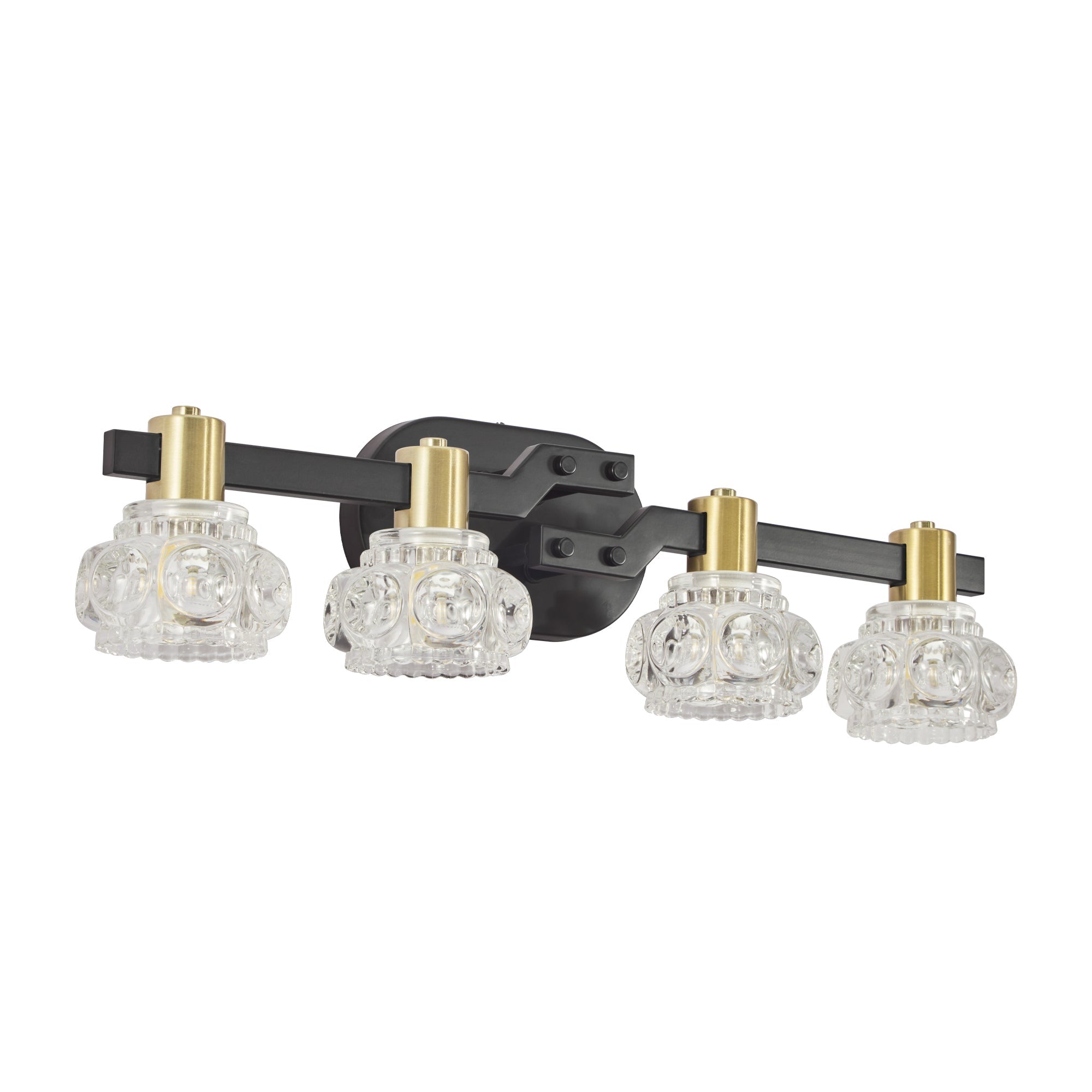 Vintage 4-Light Wall Sconce with Clear Crystal Shades, Black Iron