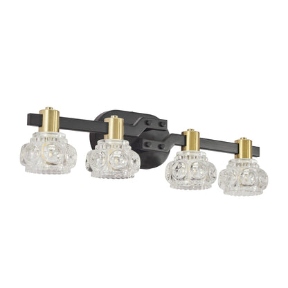 Vintage 4-Light Wall Sconce with Clear Crystal Shades, Black Iron