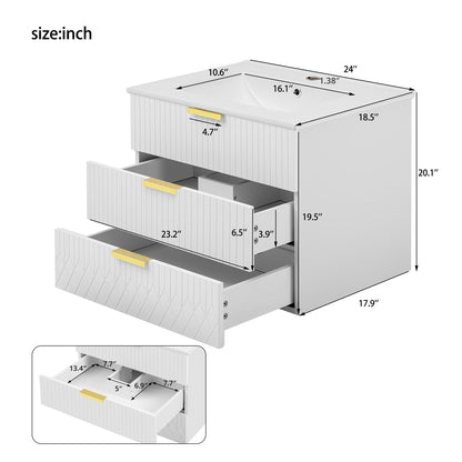 24inch Wall Mounted Floating Cabinet w/Side Cabinet Combo, Rectangular