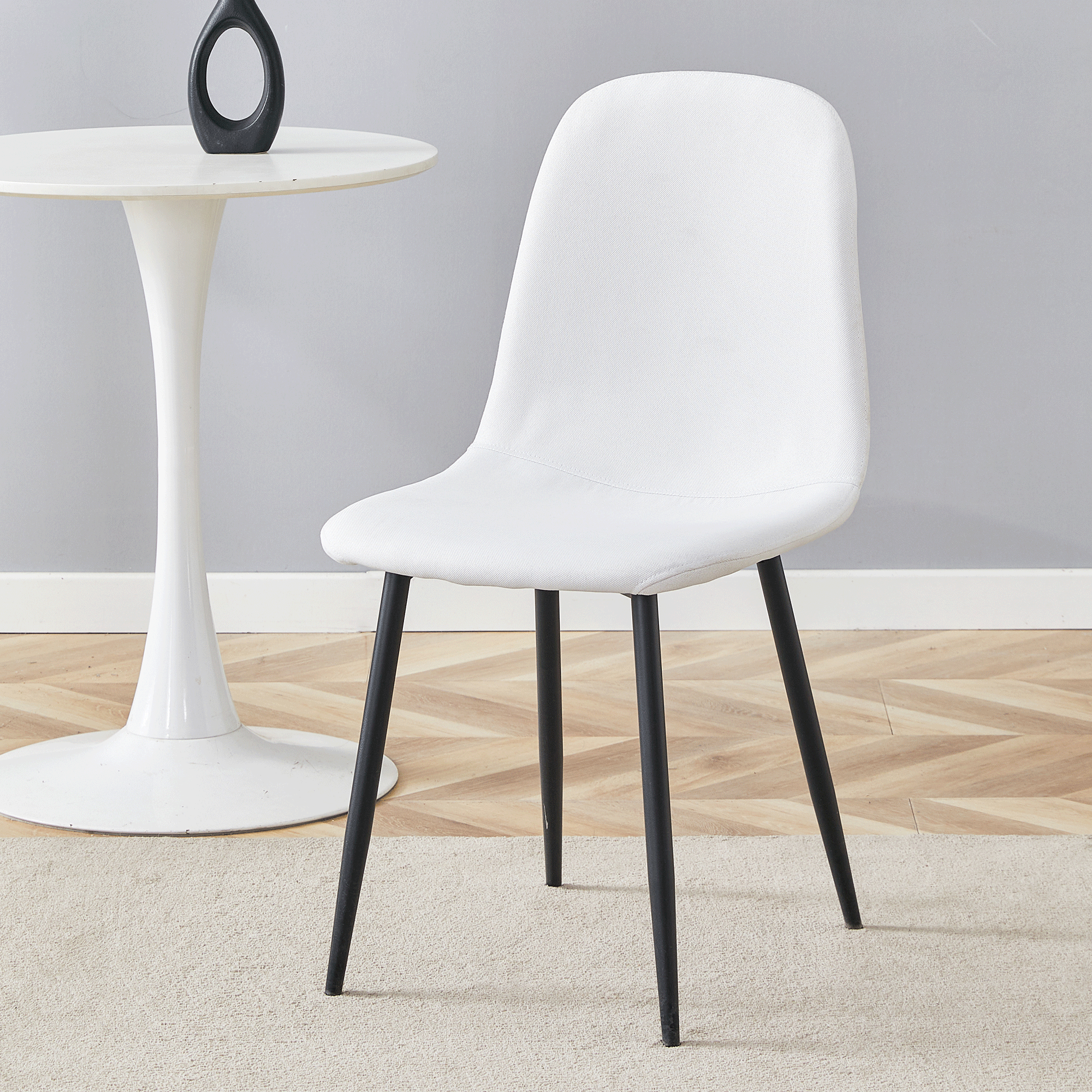 Luxury Simple Chair - Set of 4 WHITE Linen-Cotton Material High