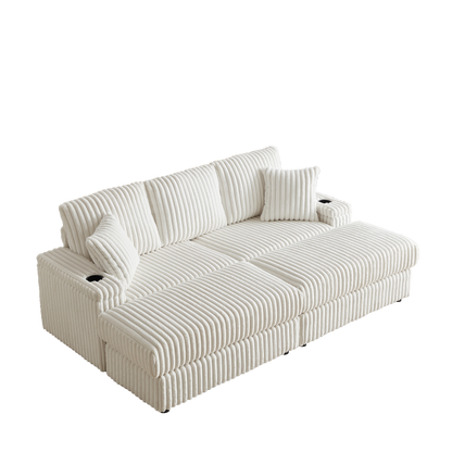 84Inch Corduroy 3-seater sofa With 3 back pillows ,2 toss pillows , a