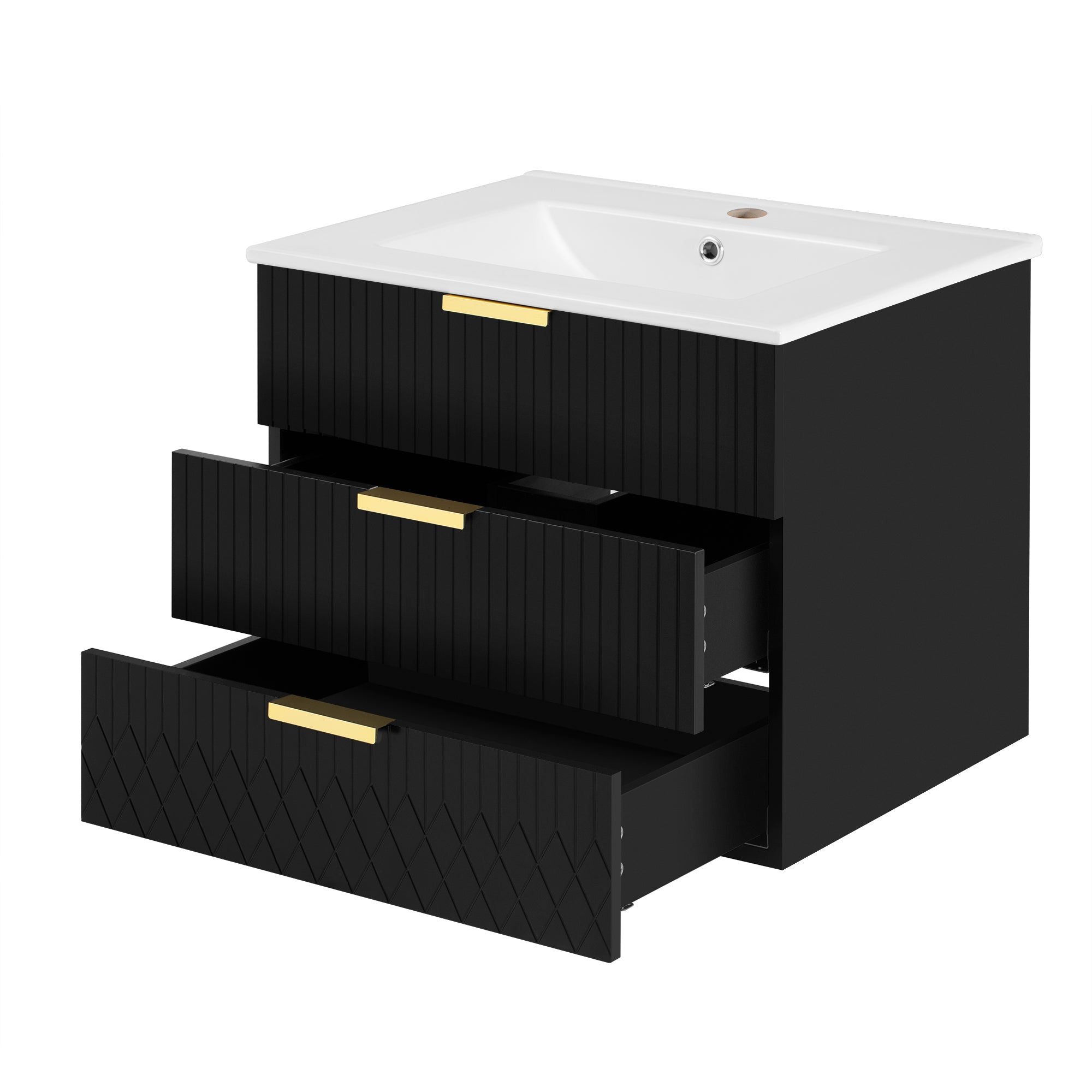 24inch Wall Mounted Floating Cabinet w/Double Drawer, Floating