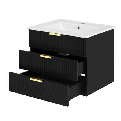 24inch Wall Mounted Floating Cabinet w/Double Drawer, Floating