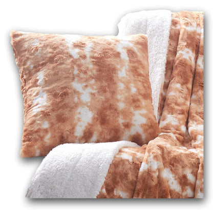 DaDa Bedding Amber Orange Brown &amp; White Cozy Faux Fur Euro Throw