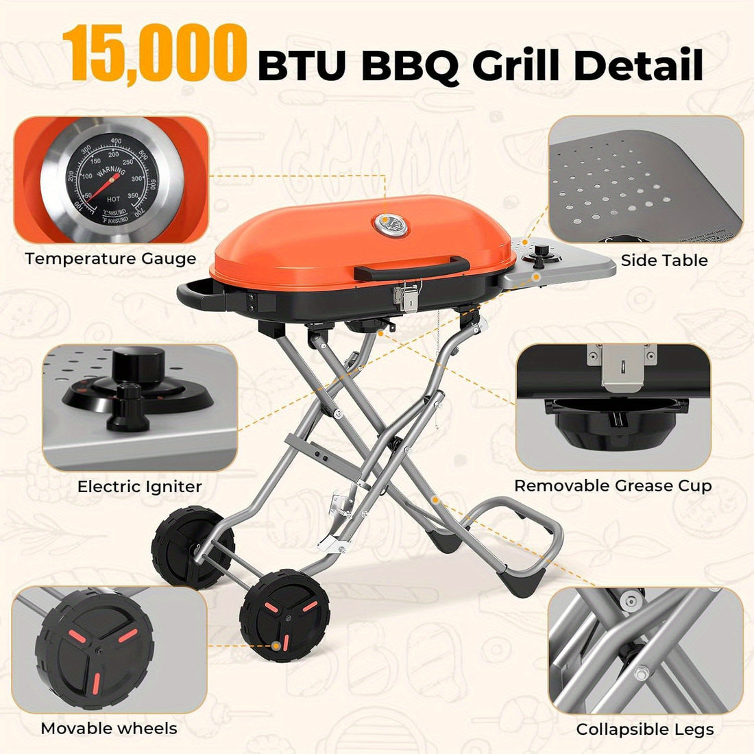 Portable Propane Grill with Top Cover