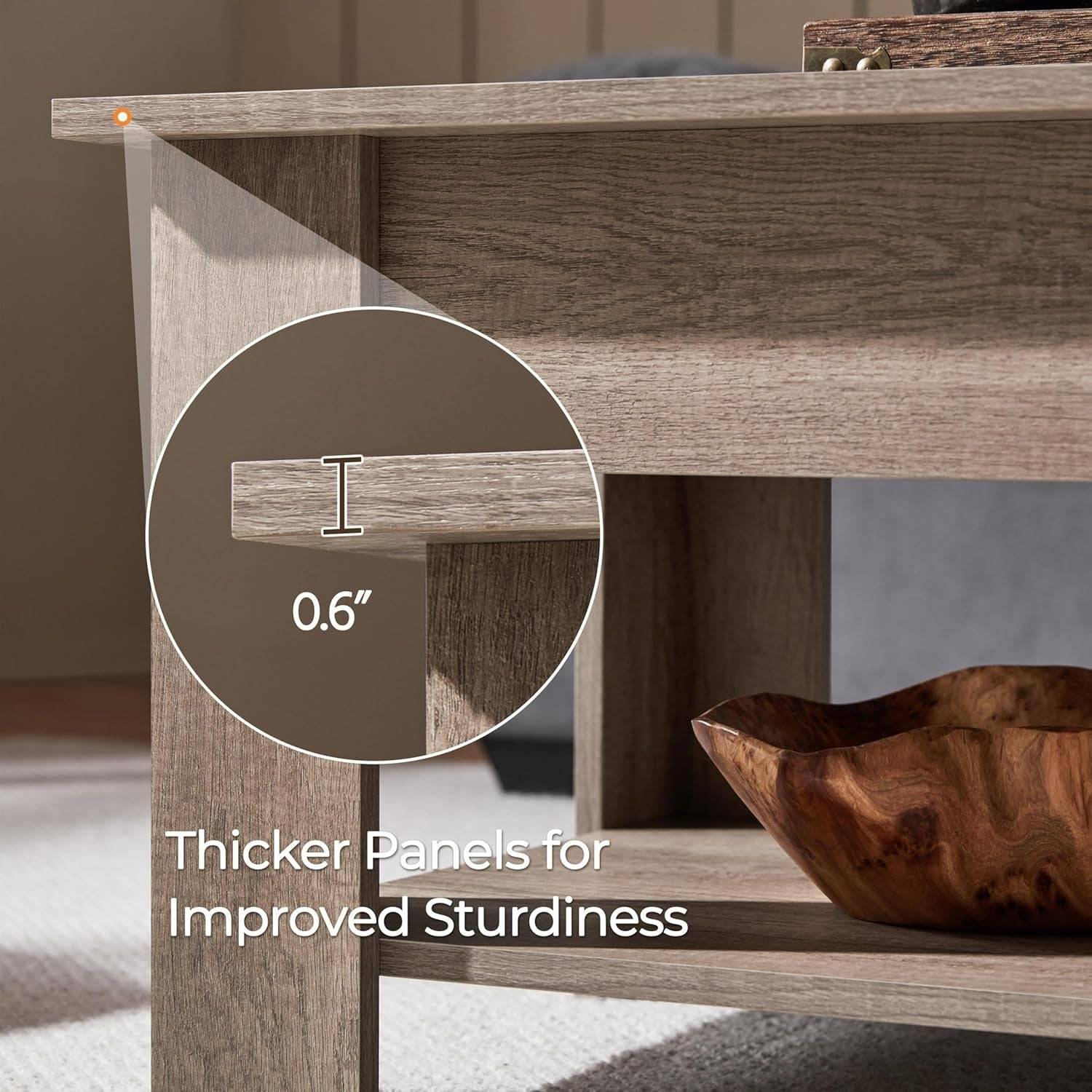 Lift Top Coffee Table with Hidden Compartment and Storage Shelf,