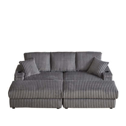 84Inch Corduroy 3-seater sofa With 3 back pillows ,2 toss pillows , a