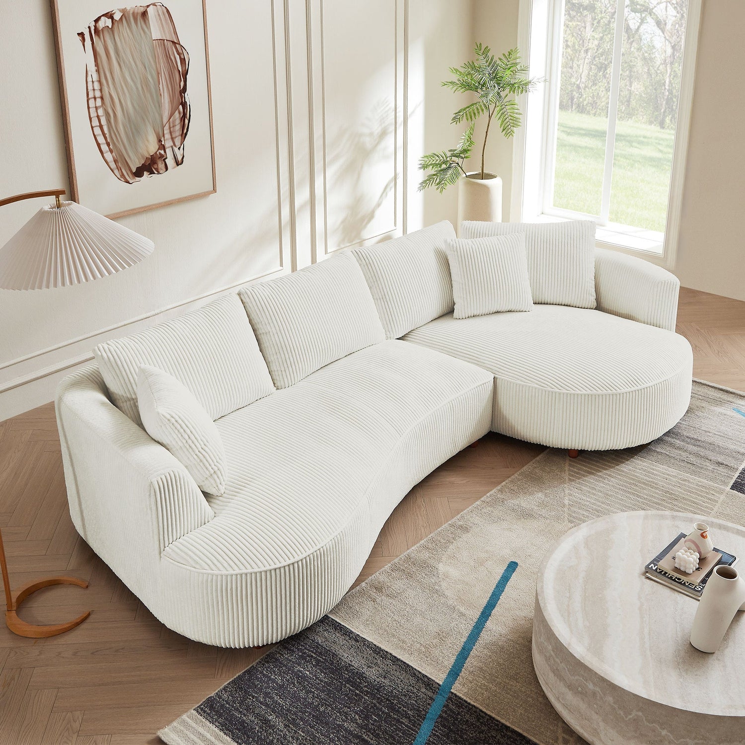 122.04 inch Corduroy Upholstered Sectional Sofa with Right Facing