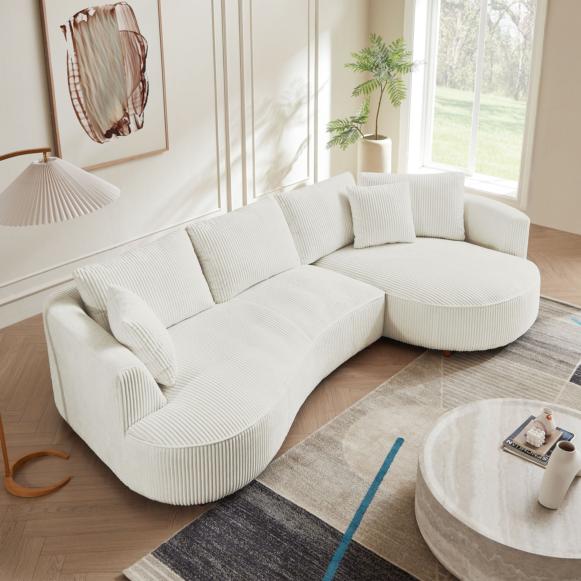 122.04 inch Corduroy Upholstered Sectional Sofa with Right Facing