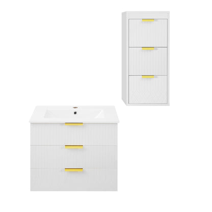 24inch Wall Mounted Floating Cabinet w/Side Cabinet Combo, Rectangular
