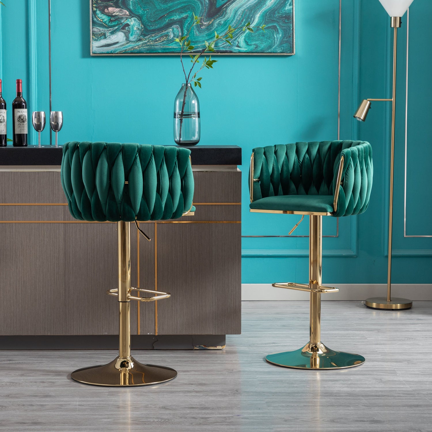 Set of 2  Bar Stools,with Chrome Footrest and Base Swivel Height