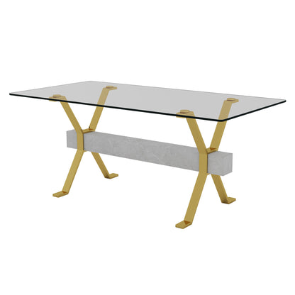 Modern tempered glass dining table. Large modern office desk with gold