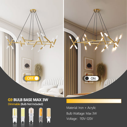 Golden Modern Chandelier Light Fixture, Branch Design with Frosted