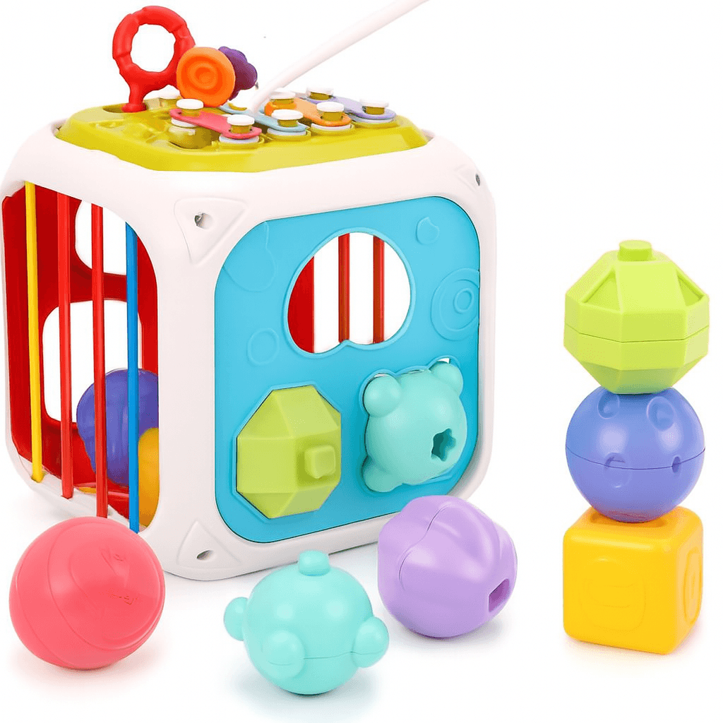 Interactive Activity Cube Toy for Toddlers – Shape Sorter, Music