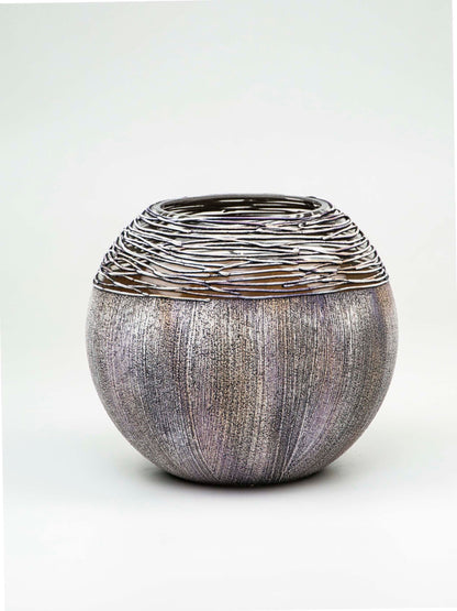 Art Decorated Gray Glass Vase for Flowers | Painted Art Glass Round Va