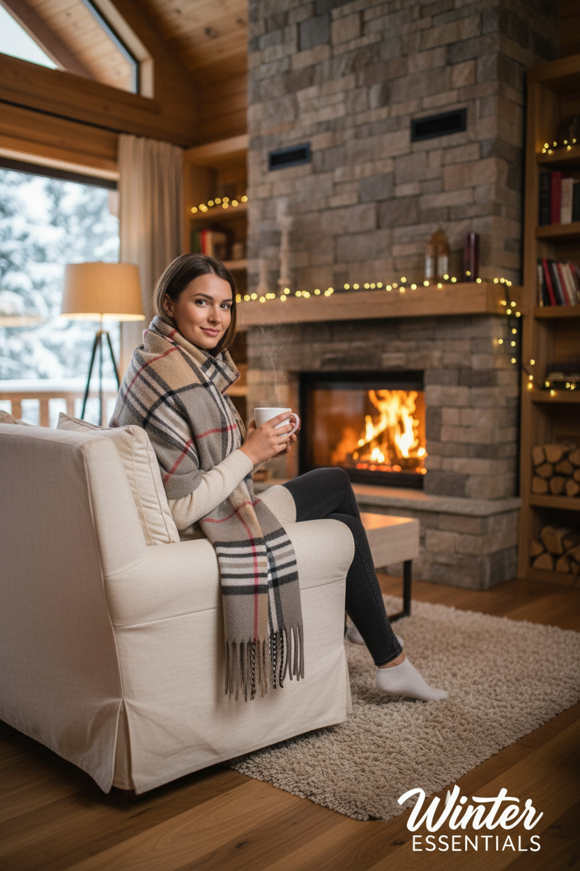 Gray Plaid Scarf Ultra Plush Pashmina Wool Blend 6ft Long Unisex Grey