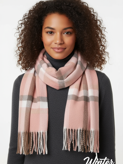 Pink Plaid Scarf Ultra Plush Pashmina Wool Blend 6ft Long Unisex