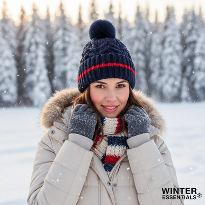 Womens Thermal Pom Pom Winter Hats - Assorted 2 Pack with Fur Lining