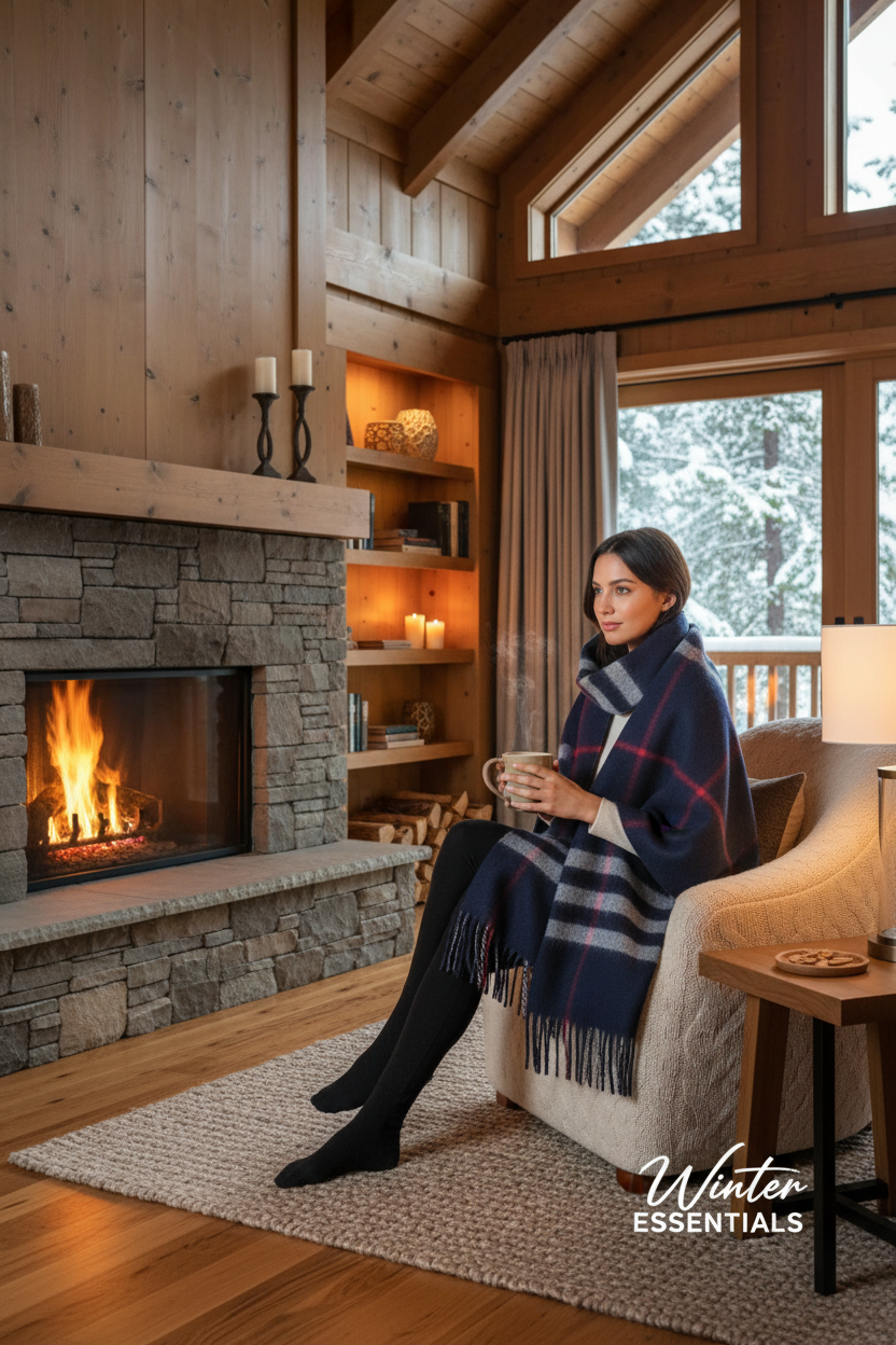 Blue Plaid Scarf Ultra Plush Pashmina Wool Blend 6ft Long Unisex Navy