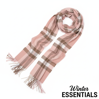 Pink Plaid Scarf Ultra Plush Pashmina Wool Blend 6ft Long Unisex