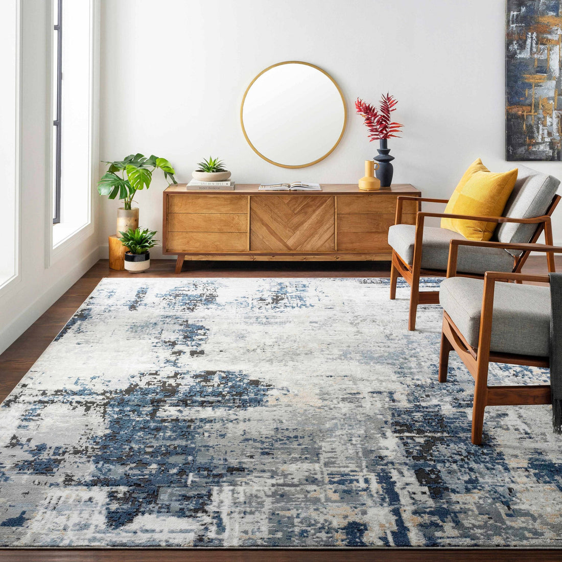 Campsall Gray&amp;Blue Abstract Area Rug