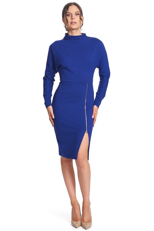 Josefa Convertible Midi - Royal Blue Versatile Dress with Gold Zippers